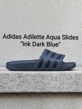 Adidas Adilette Aqua Slides "Ink Dark Blue" Mens 8 Womens 9 NWT & BOX